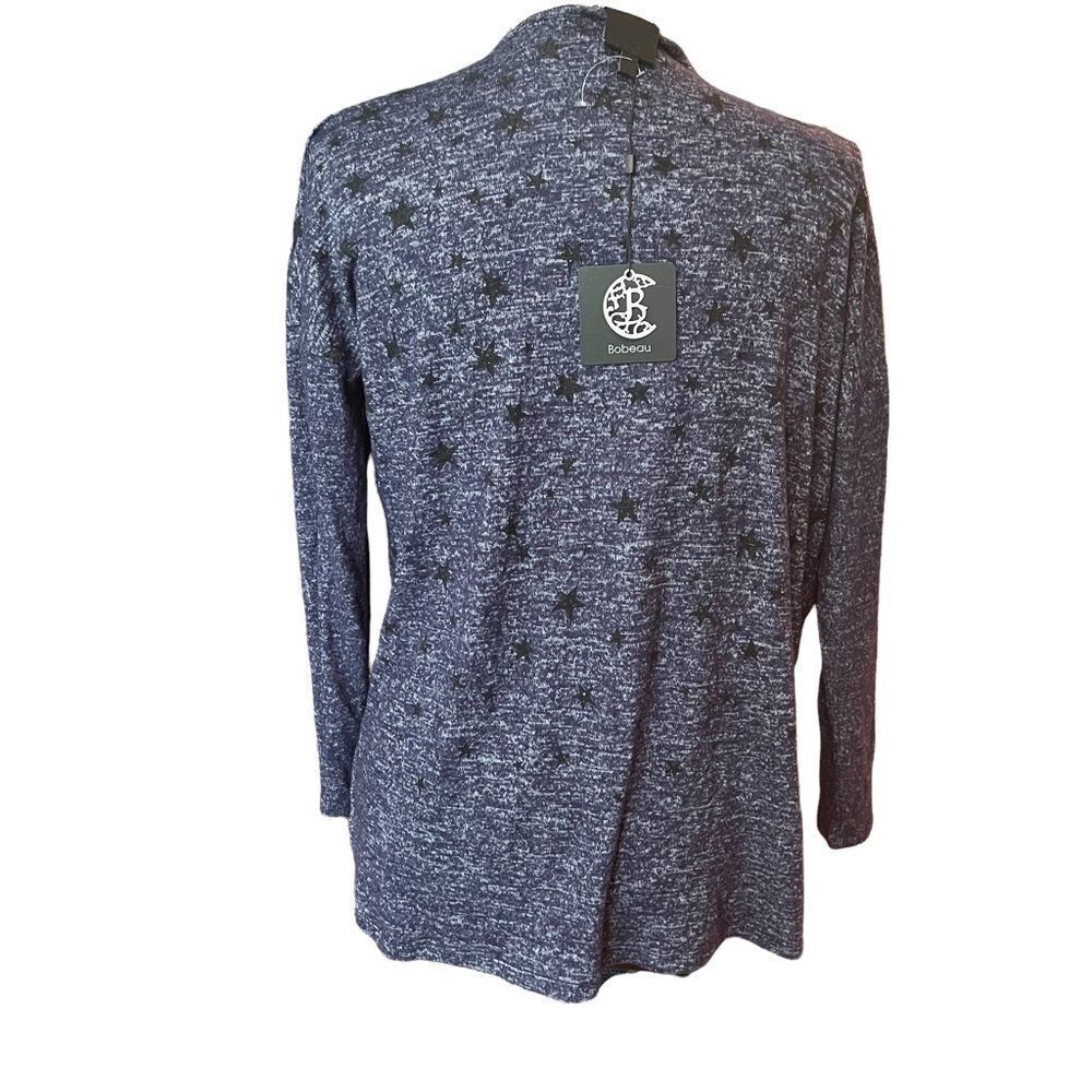 Bobeau blue star print open cardigan knit top - Picture 3 of 4